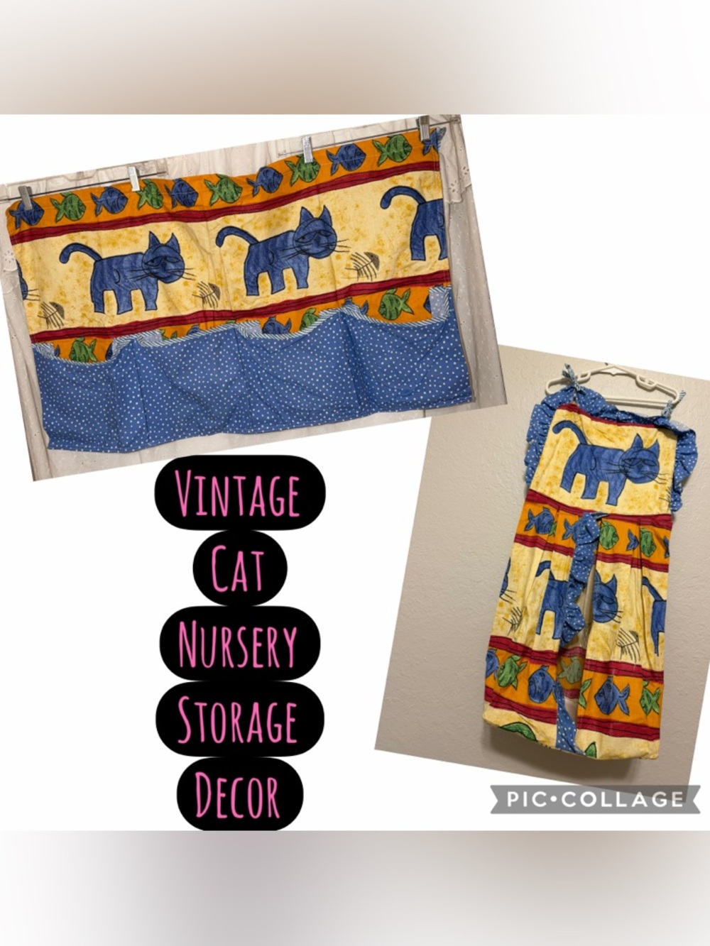 Vintage Cat Nursery Diaper Holder Crib Attachment
